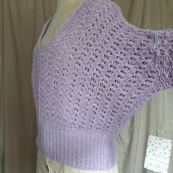 Free People Best Of You Open Weave Knit V-Neck Sweater in Light Purple Moo Sz XS - Picture 7 of 15
